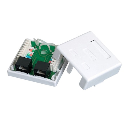 Quest Technology International Cat5E Surface Mount Box, Rj45, 8P8C, White - Dual Ports NSB-5130